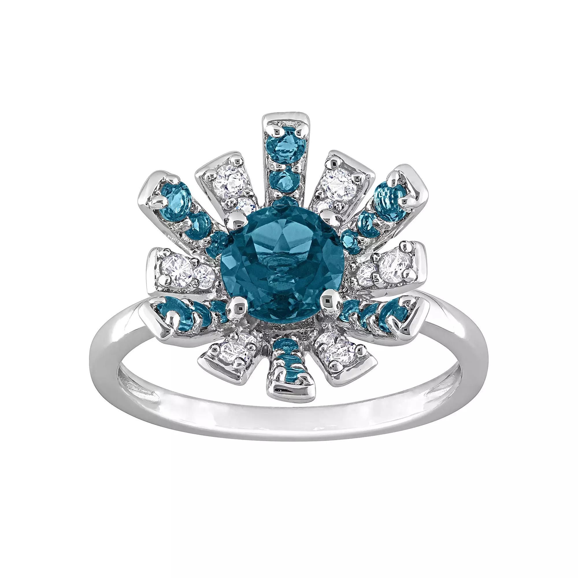 Stella Grace Sterling Silver London Blue Topaz & White Topaz Starburst Cocktail Ring, Women's, Size: 8 Product Image