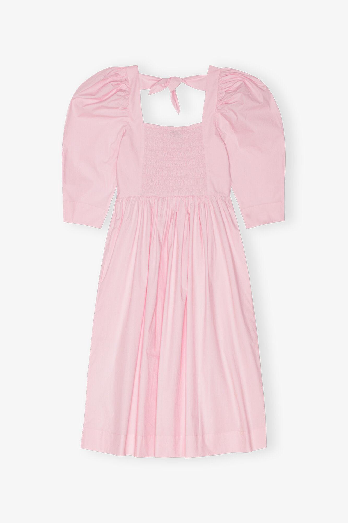 Pink Cotton Poplin Open Neck Smock Dress Product Image