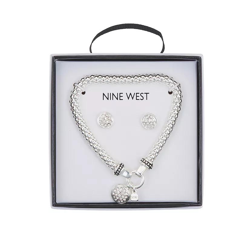 Nine West Silver Tone Crystal Pave Bracelet & Earring Set, Womens, Clear Product Image
