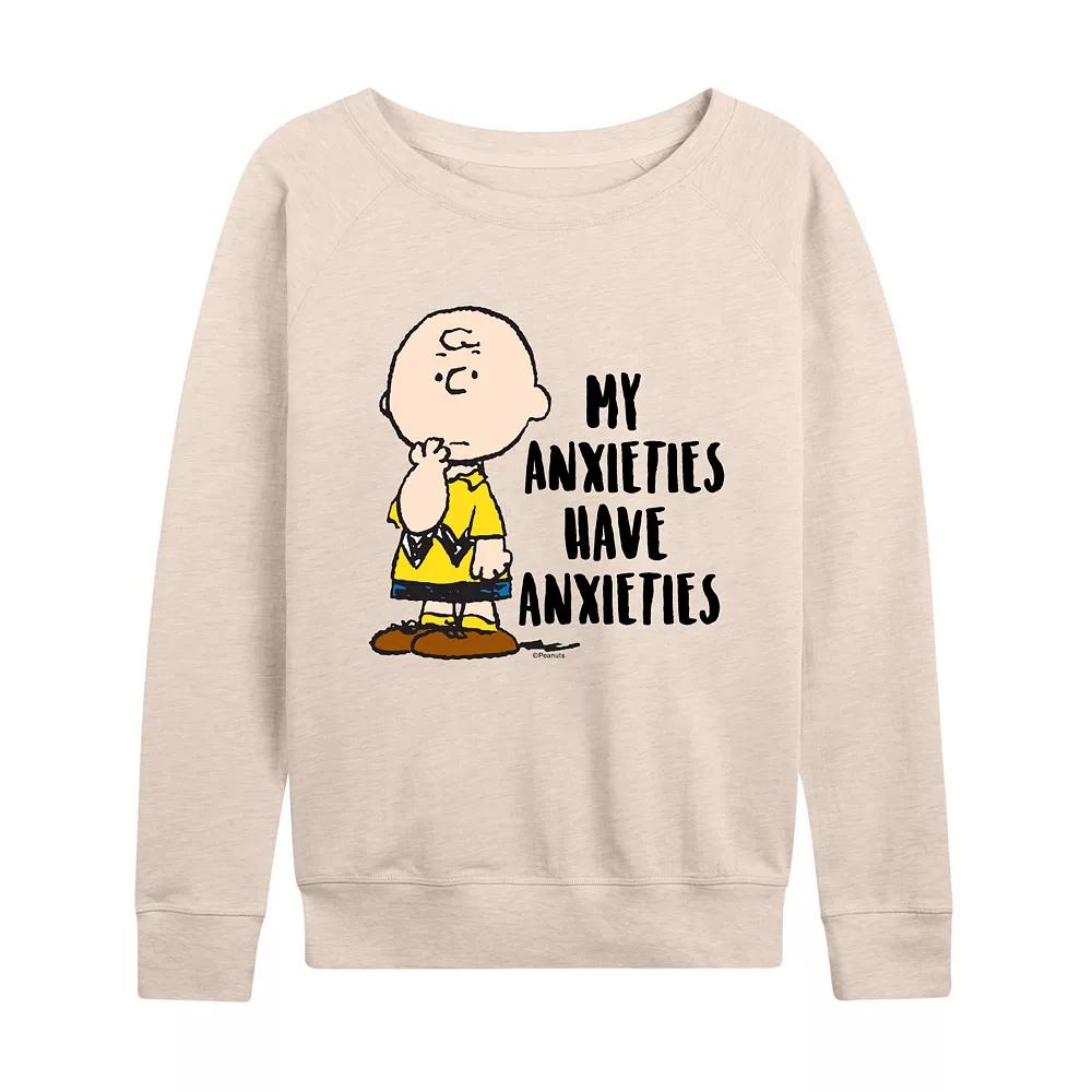 Women's Peanuts Charlie Brown Anxieties French Terry Long Sleeve Tee, Girl's,  Product Image