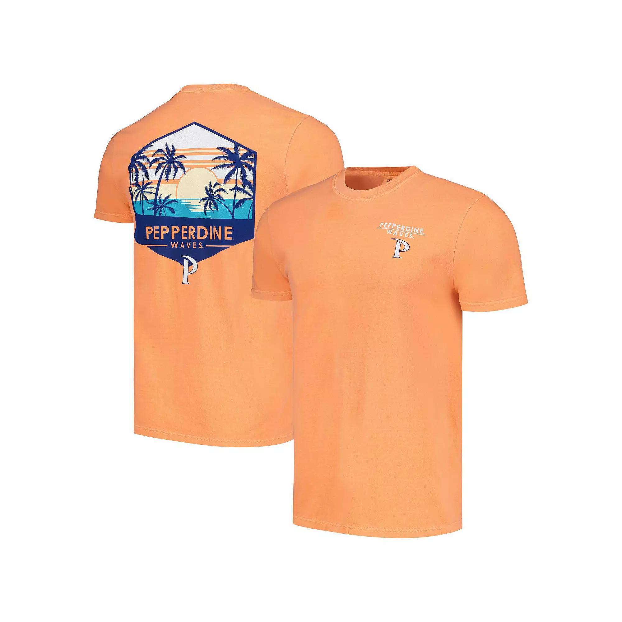 Mens Orange Pepperdine Waves Landscape Shield T-Shirt Product Image