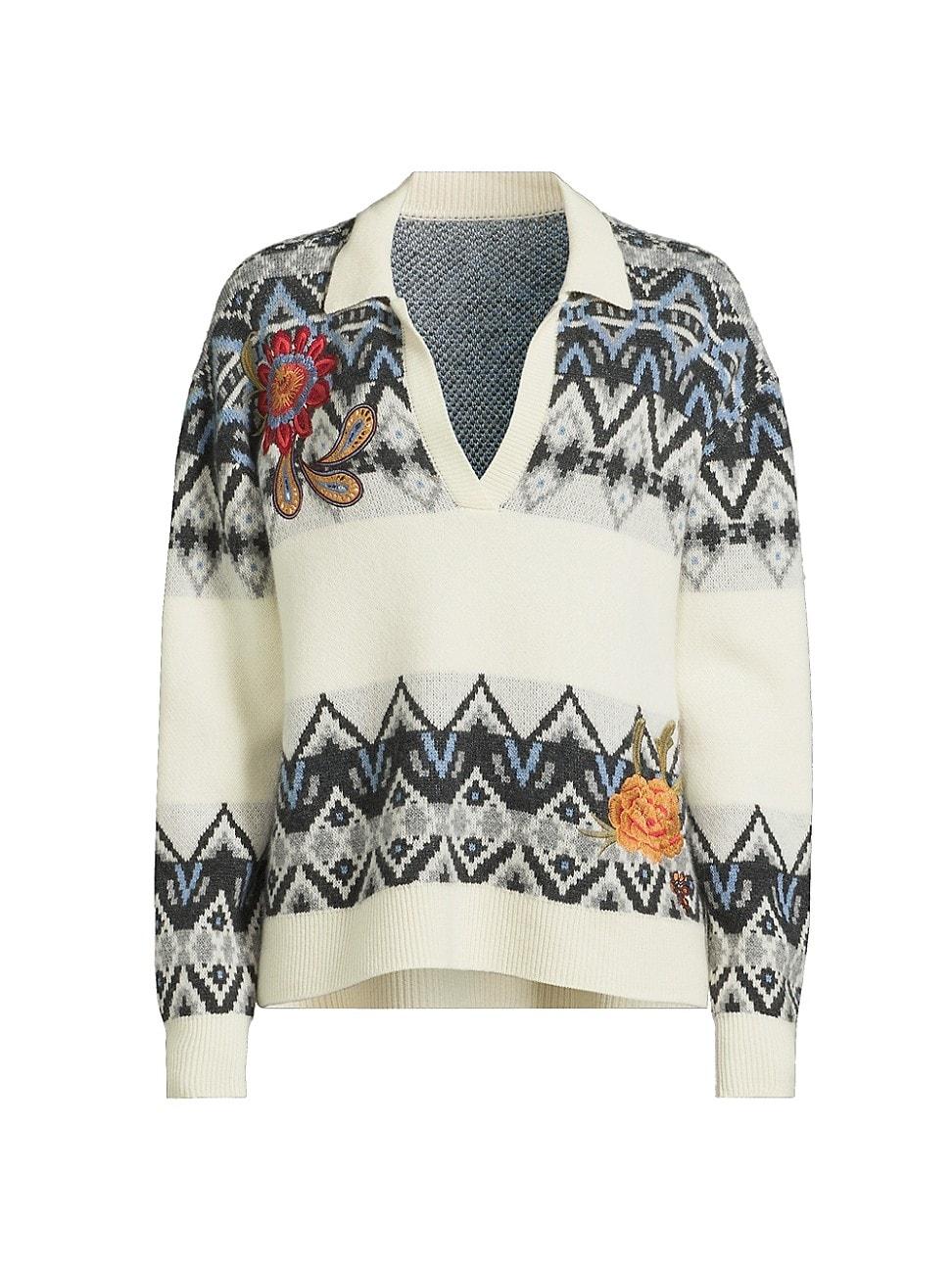 Womens The Fair Isle-Inspired Wool-Cashmere Polo Sweater Product Image