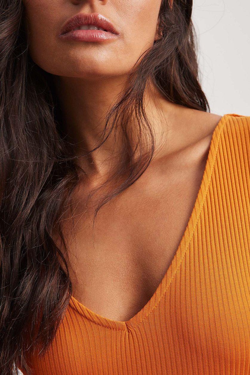 V-Neck Rib Long Sleeved Mini Dress Product Image