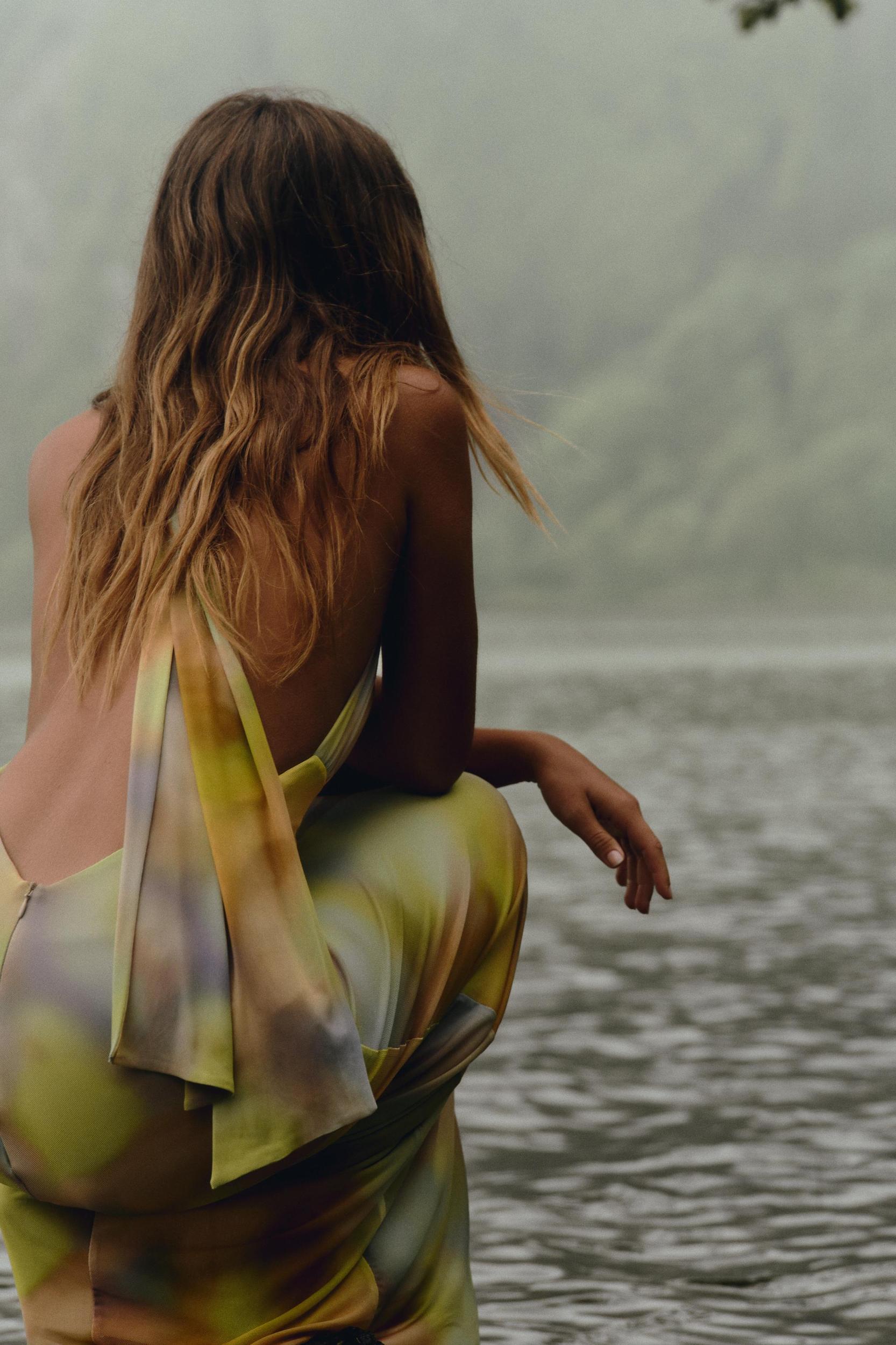 PRINTED TULLE MIDI HALTER DRESS Product Image