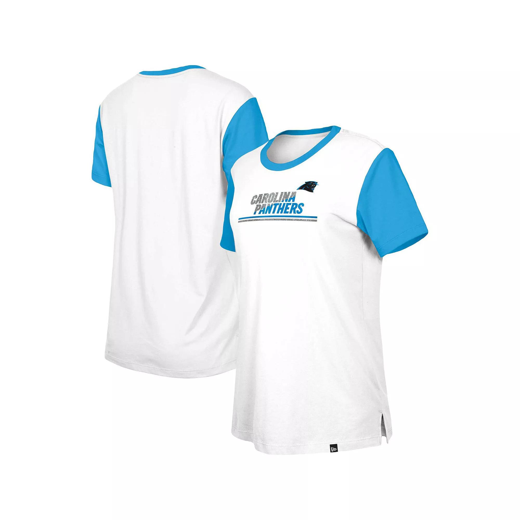 Women's New Era White/Blue Carolina Panthers Third Down Colorblock T-Shirt,  Product Image