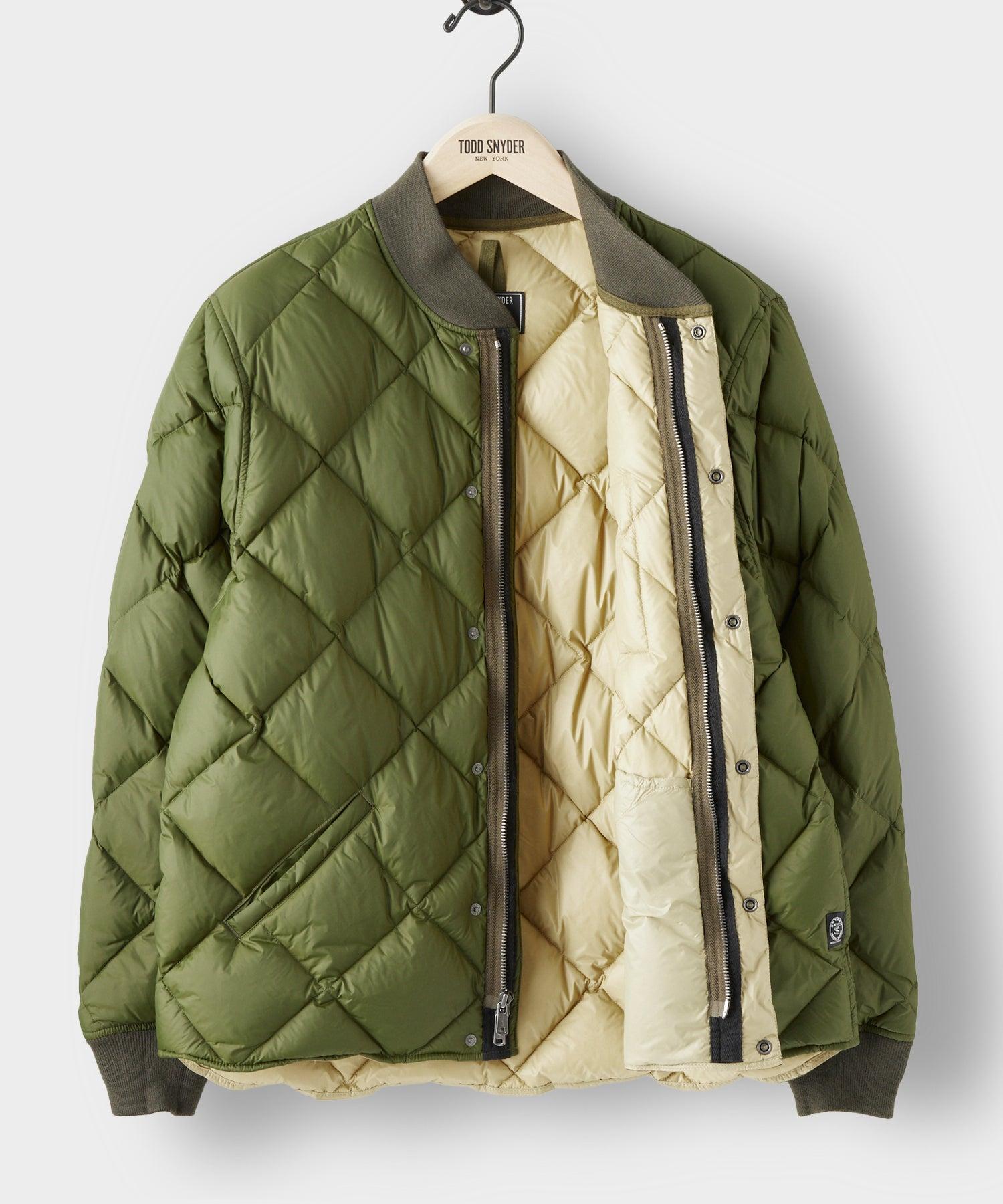 Italian Quilted Down Snap Bomber in Olive Product Image