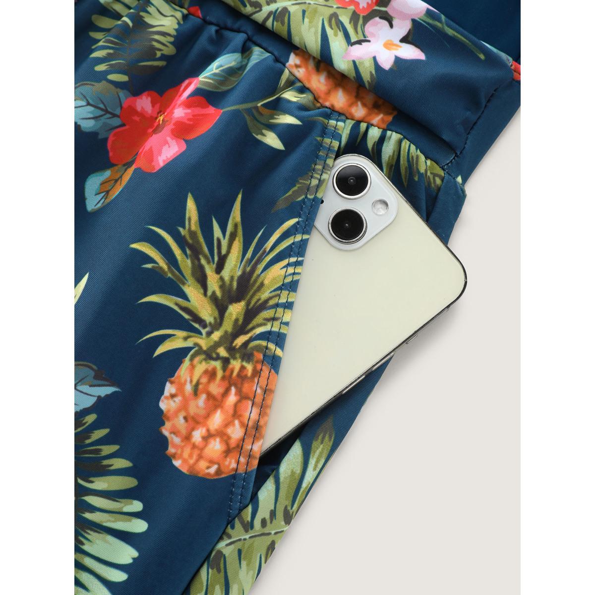 Plus Size Tropical Floral Pockets One-Piece Swimsuit Women's Swimwear Aegean Resort Tie knot Curve Bathing Suits High stretch One Pieces BloomChic 28/5X Product Image