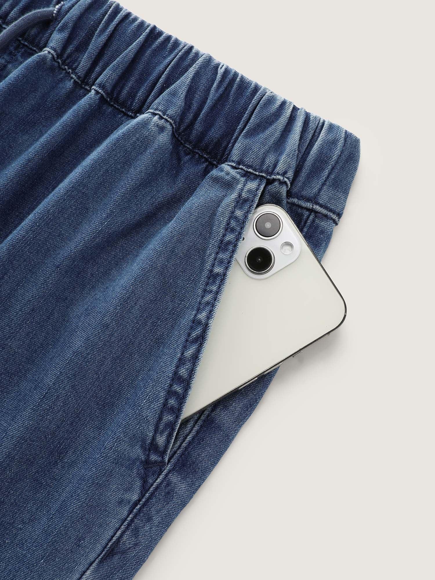 Drawstring Waist Wide-Leg Pocket Jeans Female Product Image