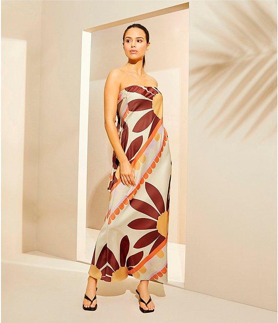 Gianni Bini Francesca Strapless Print Satin Slip Maxi Dress Product Image