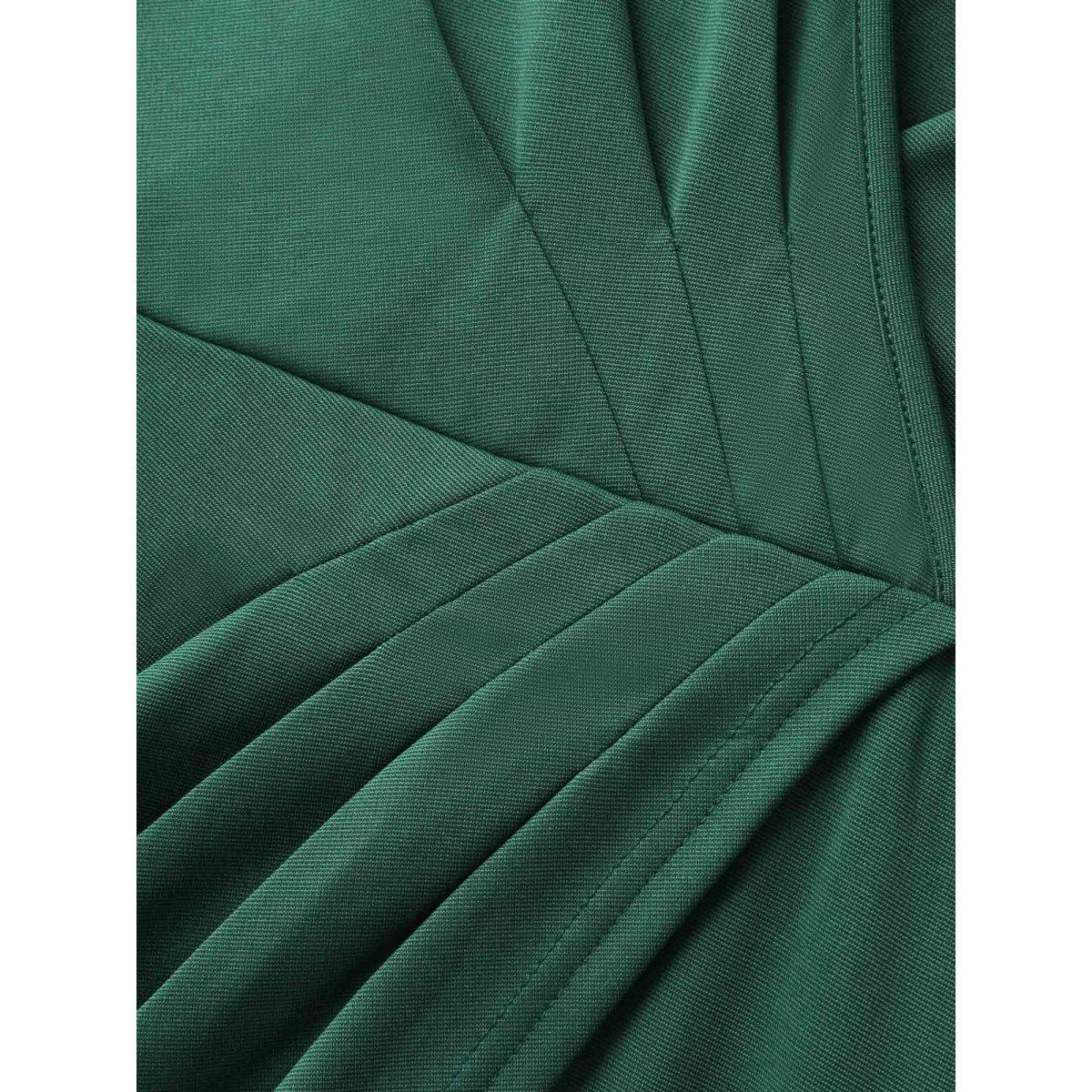 Plus Size Wrap Gathered Solid Surplice Midi Dress DarkGreen Women Overlap Collar Short sleeve Curvy BloomChic 26/4X Product Image