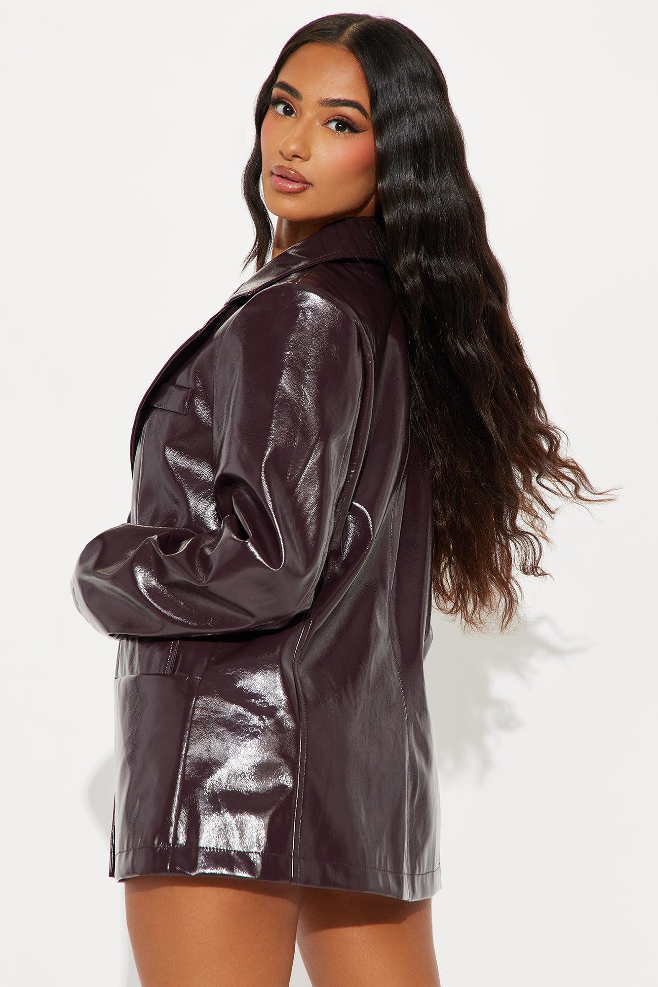 More To The Story Faux Leather Blazer - Wine Female Product Image