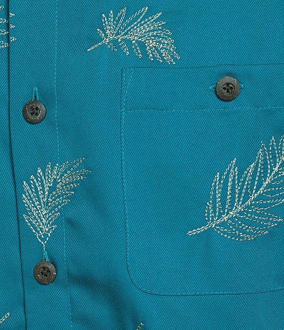 Caribbean Leaf Embroidery Short Sleeve Woven Shirt Product Image