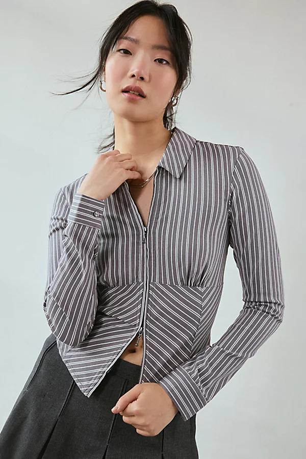 Silence + Noise Hailey Zip-Up Slim Shirt Top Womens at Urban Outfitters Product Image
