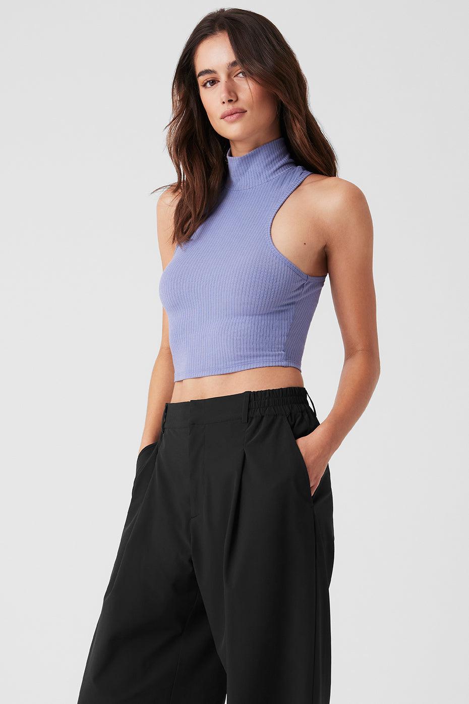Ribbed Sea Coast Cropped Turtleneck Tank - Lilac Blue Product Image