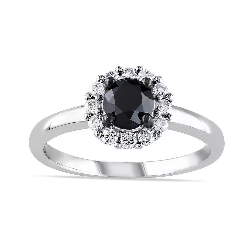 Stella Grace 10k White Gold 1 Carat T.W. Black & White Diamond Halo Engagement Ring, Women's,  Product Image