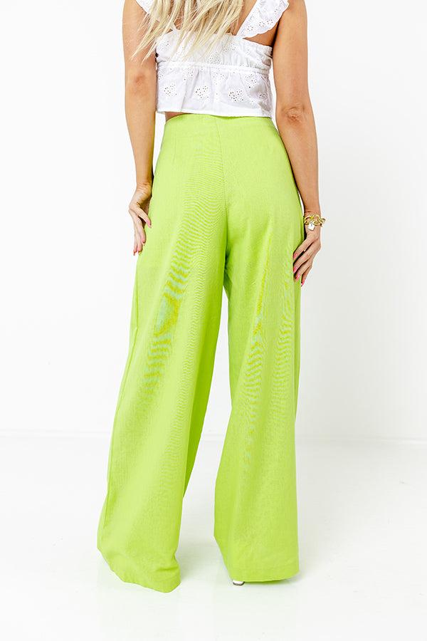The Evelyn High Waist Linen-Blend Pants In Lime Punch Product Image
