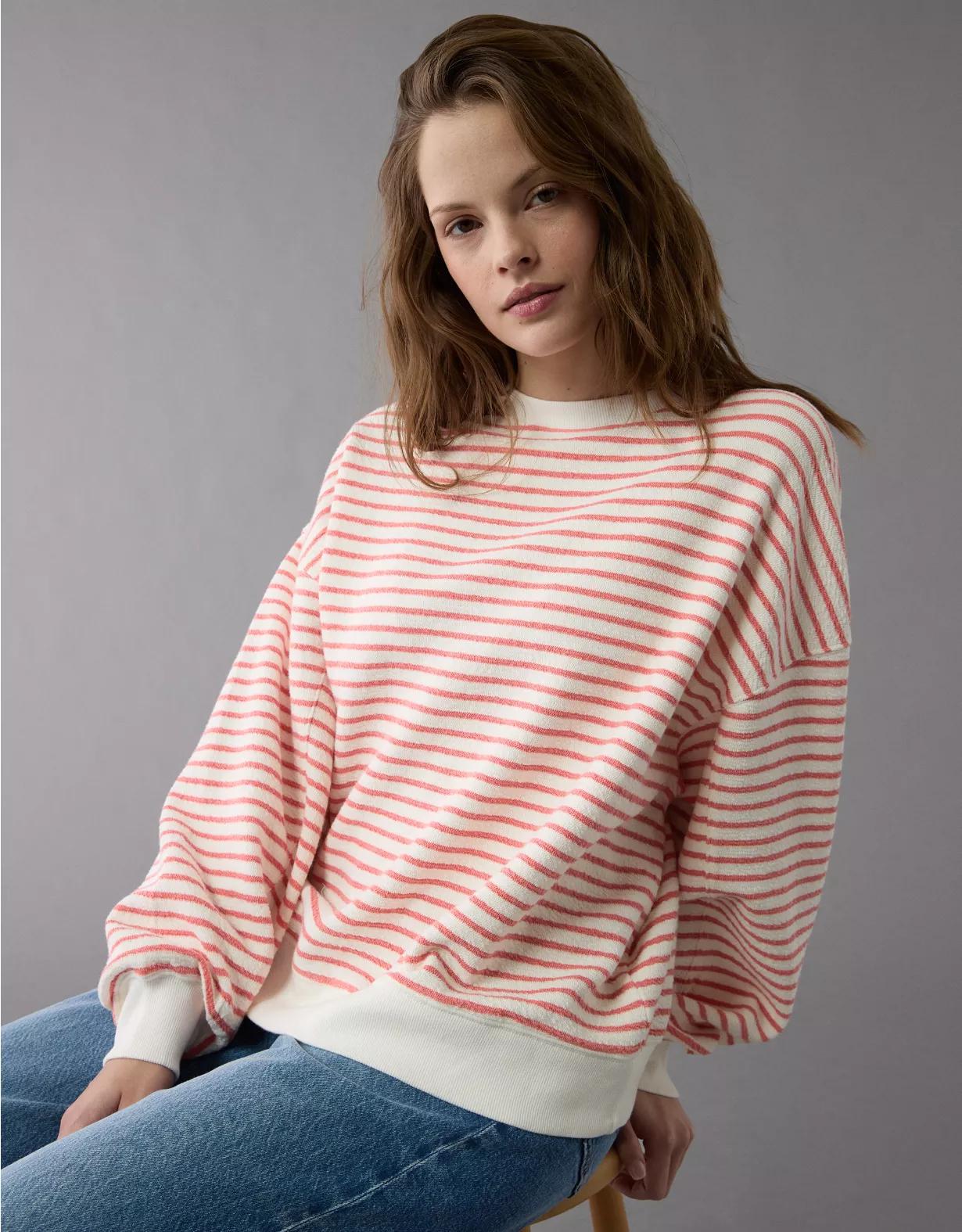 AE Oversized Striped Sweatshirt Product Image