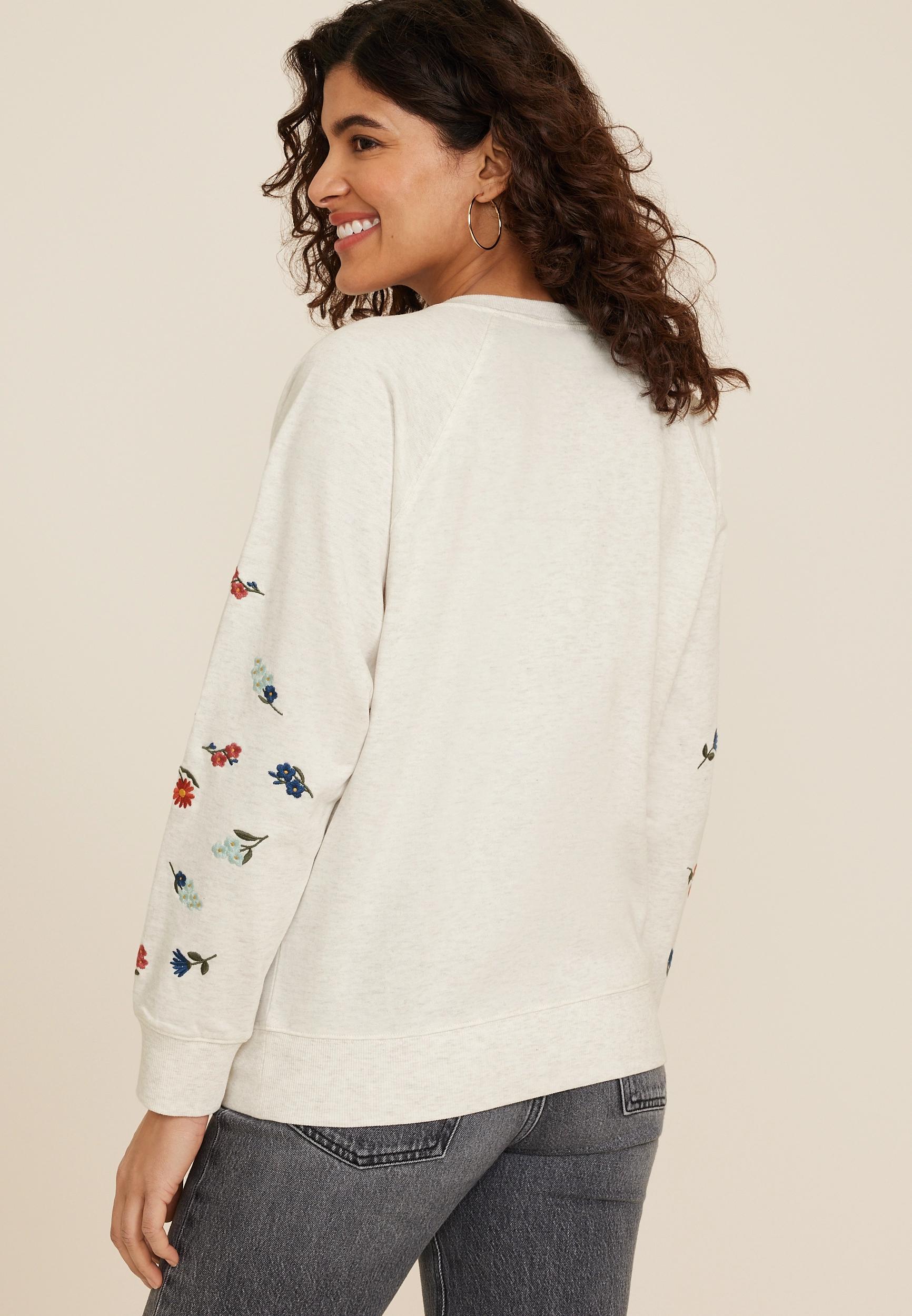 Maurices Womens Embroidered Floral Sleeve Relaxed Fit Sweatshirt Product Image