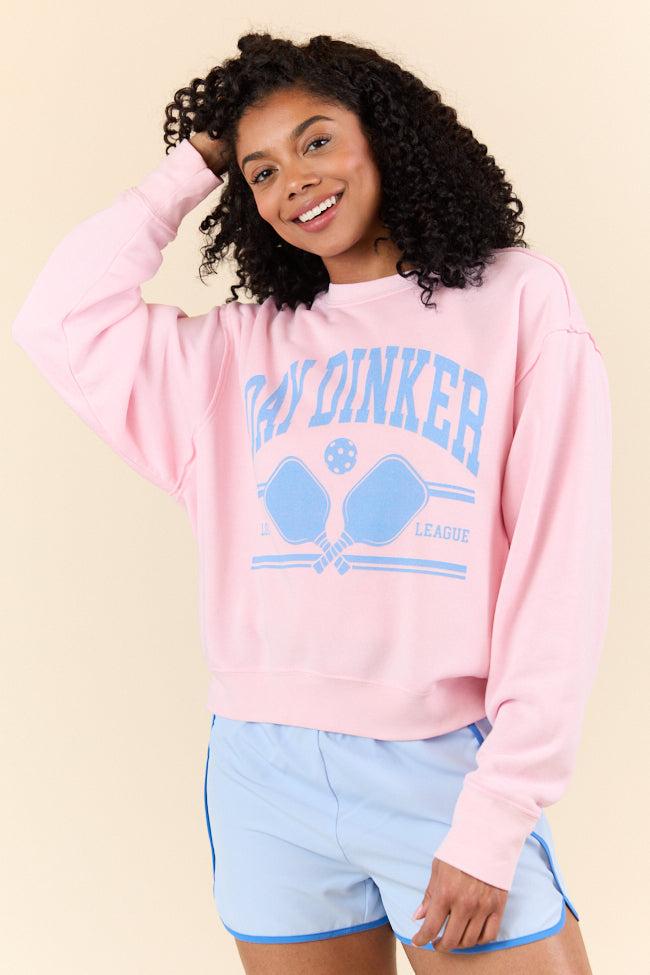 Day Dinker Soft Pink Raw Hem Fleece Graphic Sweatshirt Product Image