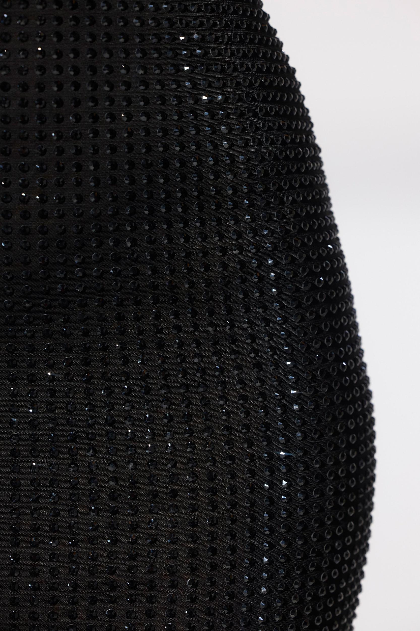 Embellished Halter Neck Low Back Evening Gown in Black Product Image