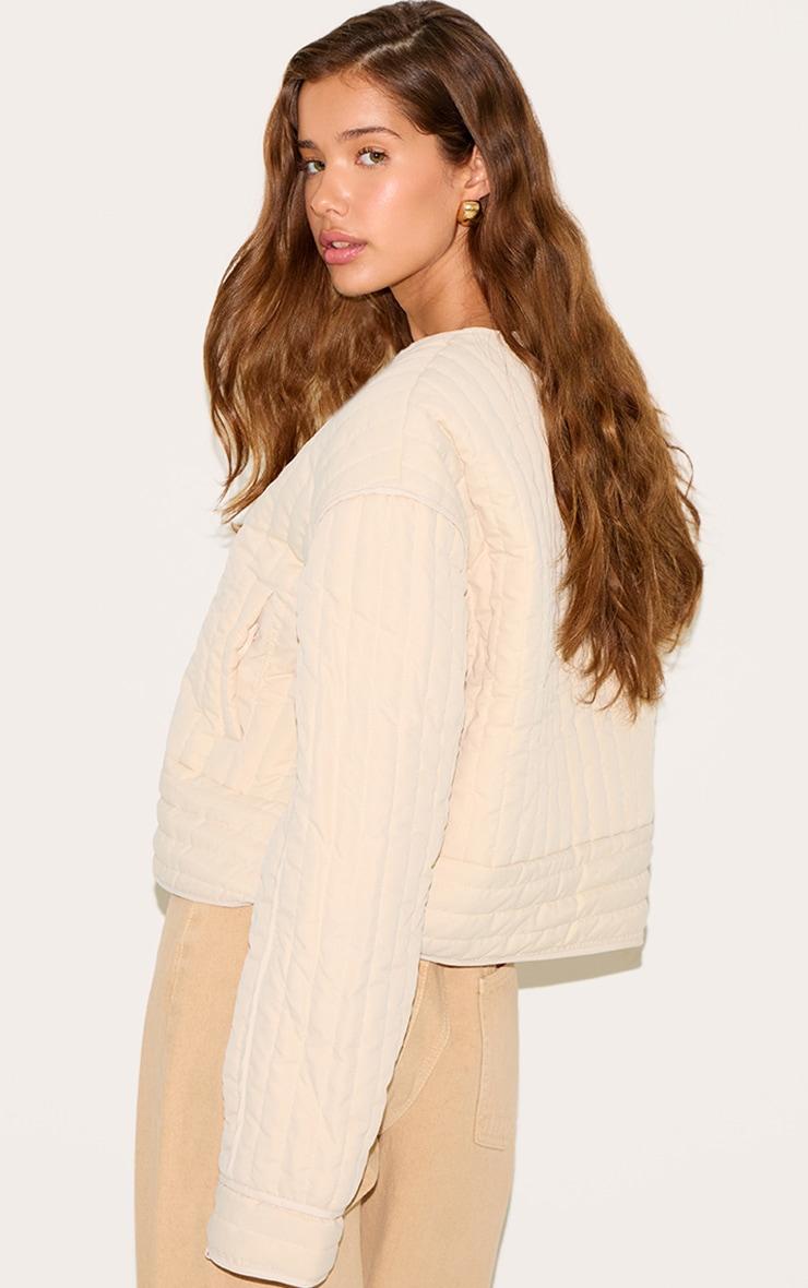 Stone Button Up Round Neck Quilted Jacket Product Image