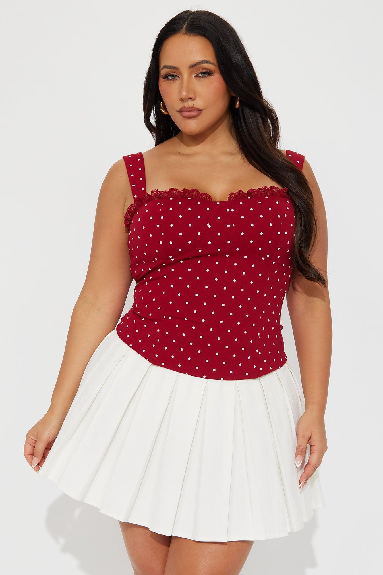 Pin-Up Girly Lace Trim Polka Dot Corset Top - Red/White Product Image