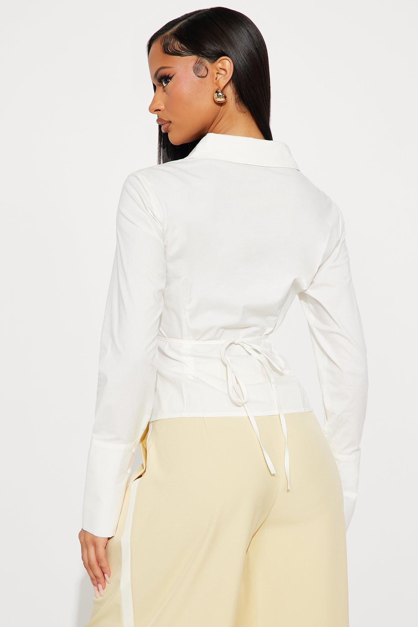 On My Way Poplin Tie Waist Shirt - White Female Product Image