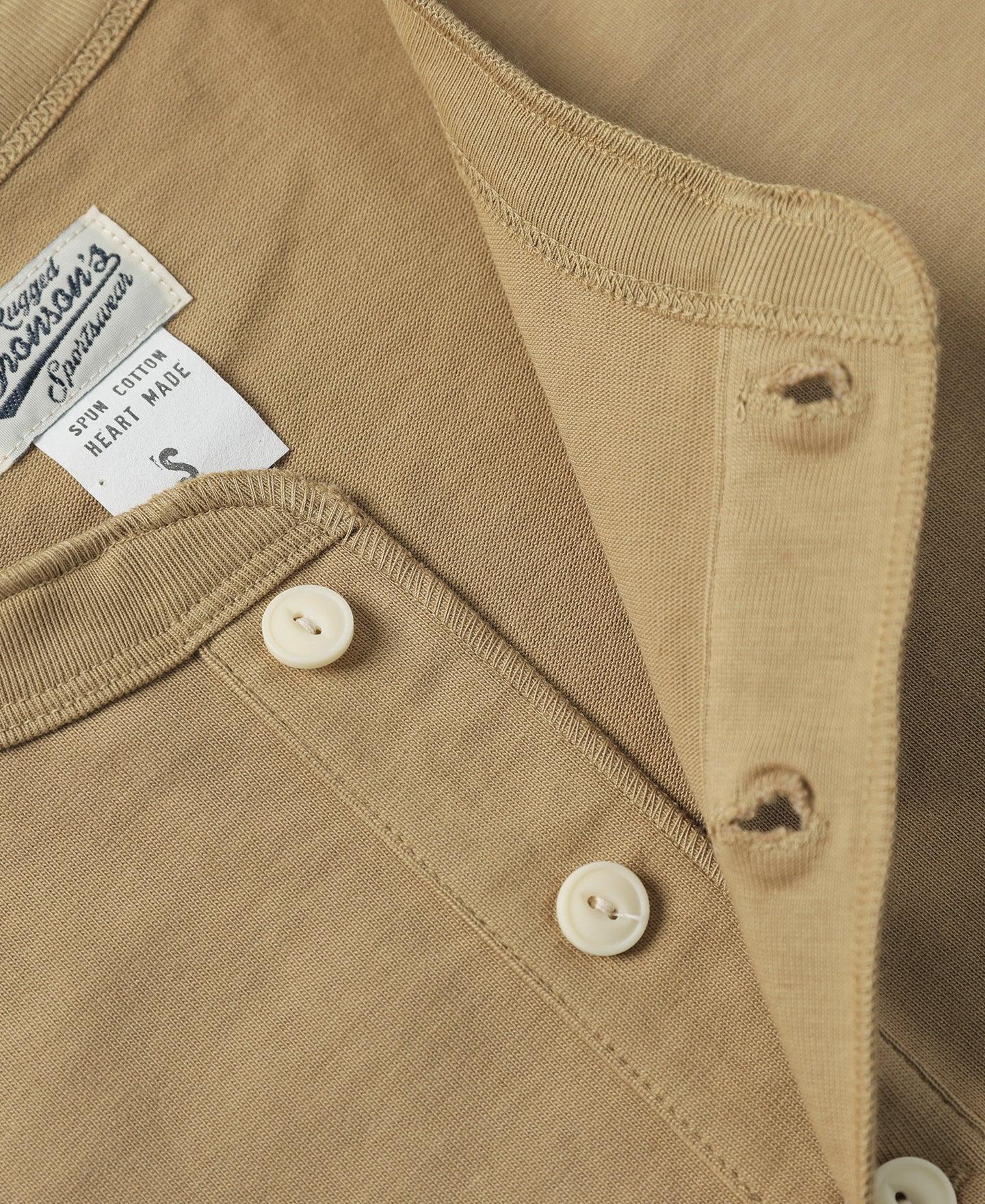 10.6 oz Cotton Short Sleeve Henley T-Shirt - Khaki Product Image