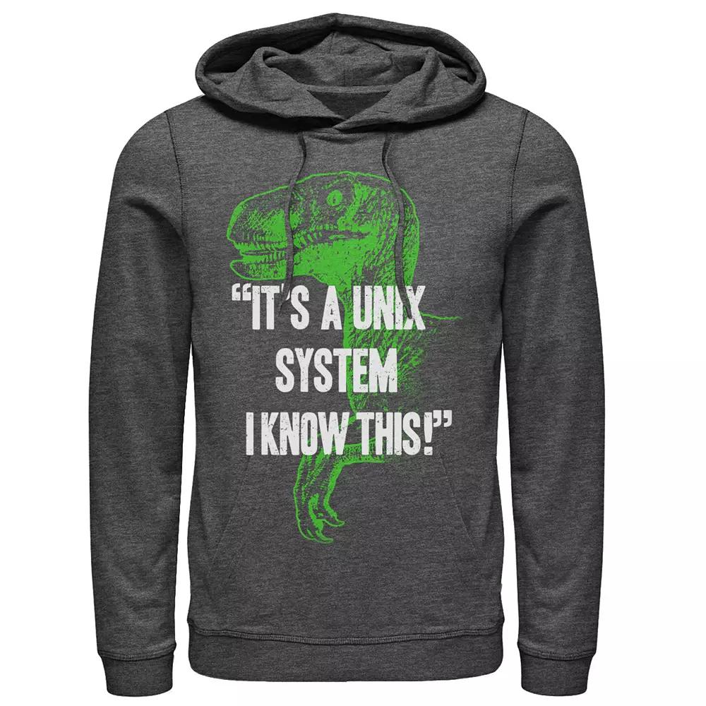 Men's Jurassic Park Neon Dinosaur A Unix System Graphic Pullover Hoodie,  Product Image