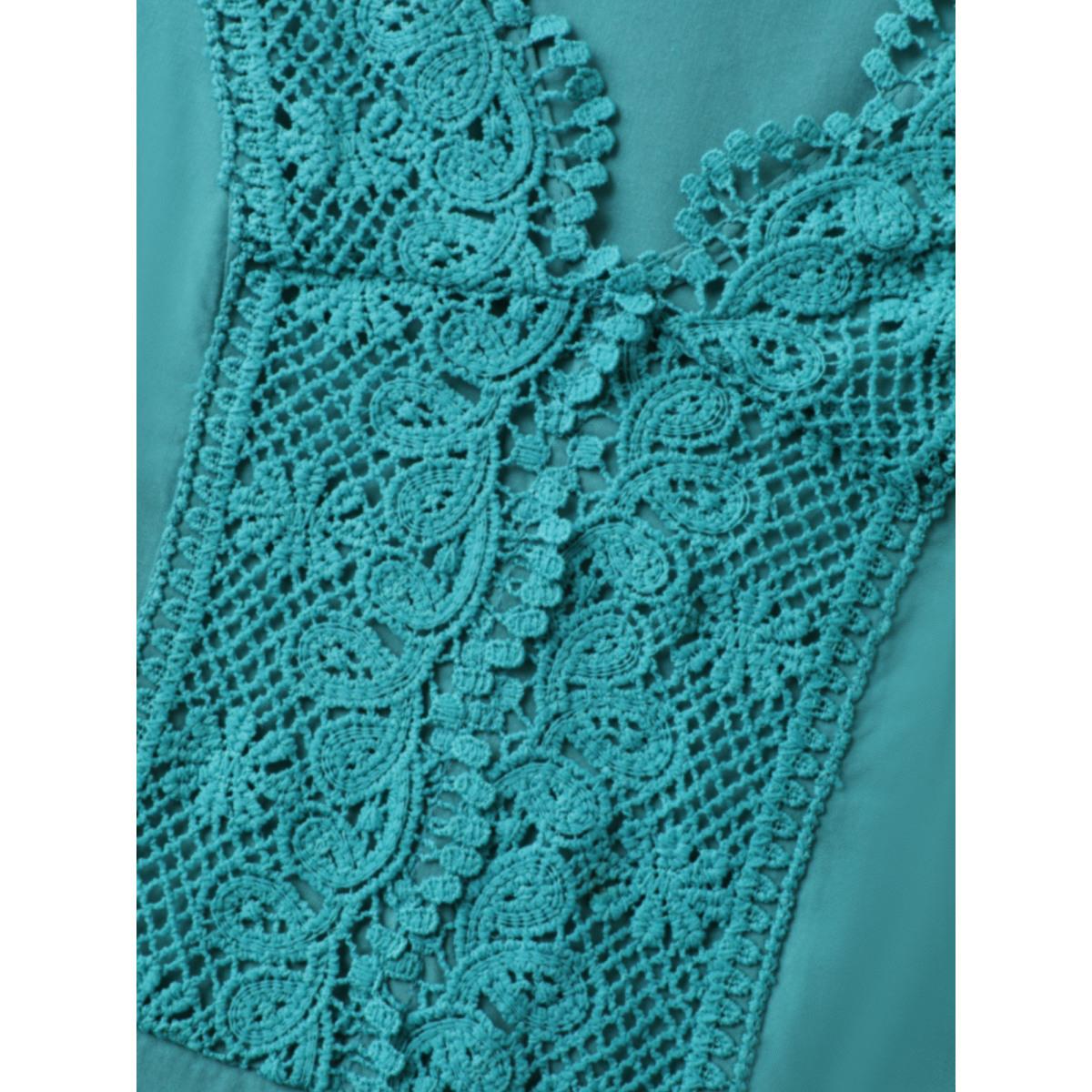 Plus Size Lace Detail Pockets Flutter Sleeve Midi Dress Turquoise Women V-neck Cap Sleeve Curvy BloomChic 10/M Product Image