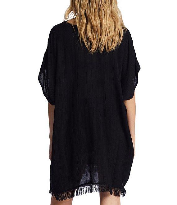 Billabong Walk Away Crinkled Striped V-Neck Fringe Swim Cover-Up Dress Product Image