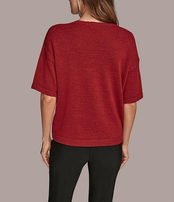 Donna Karan Sequin Diamond Knit Crew Neck Elbow Sleeve Top Product Image