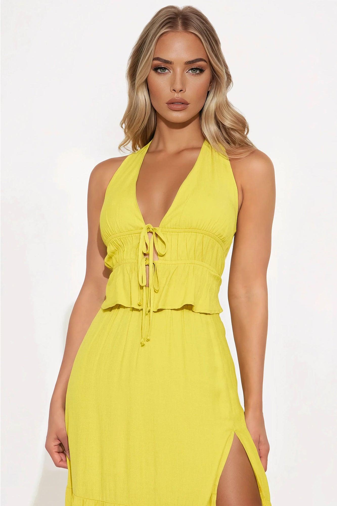 Valerie Boho Linen Skirt Set - Chartreuse Product Image