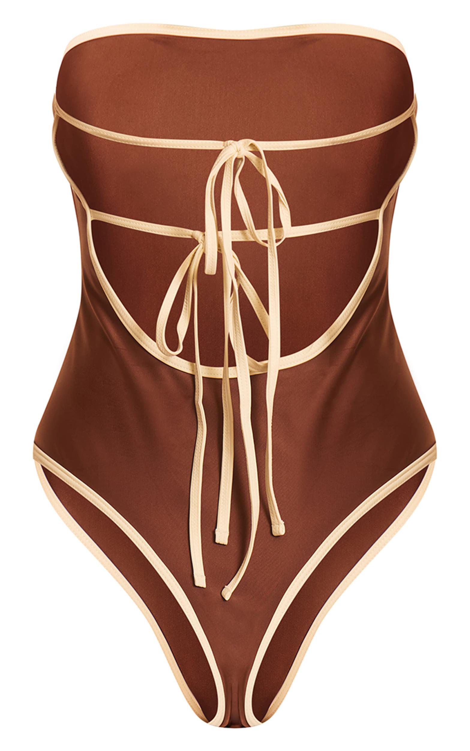 Chocolate Contrast Binding Tie Back Swimsuit Product Image