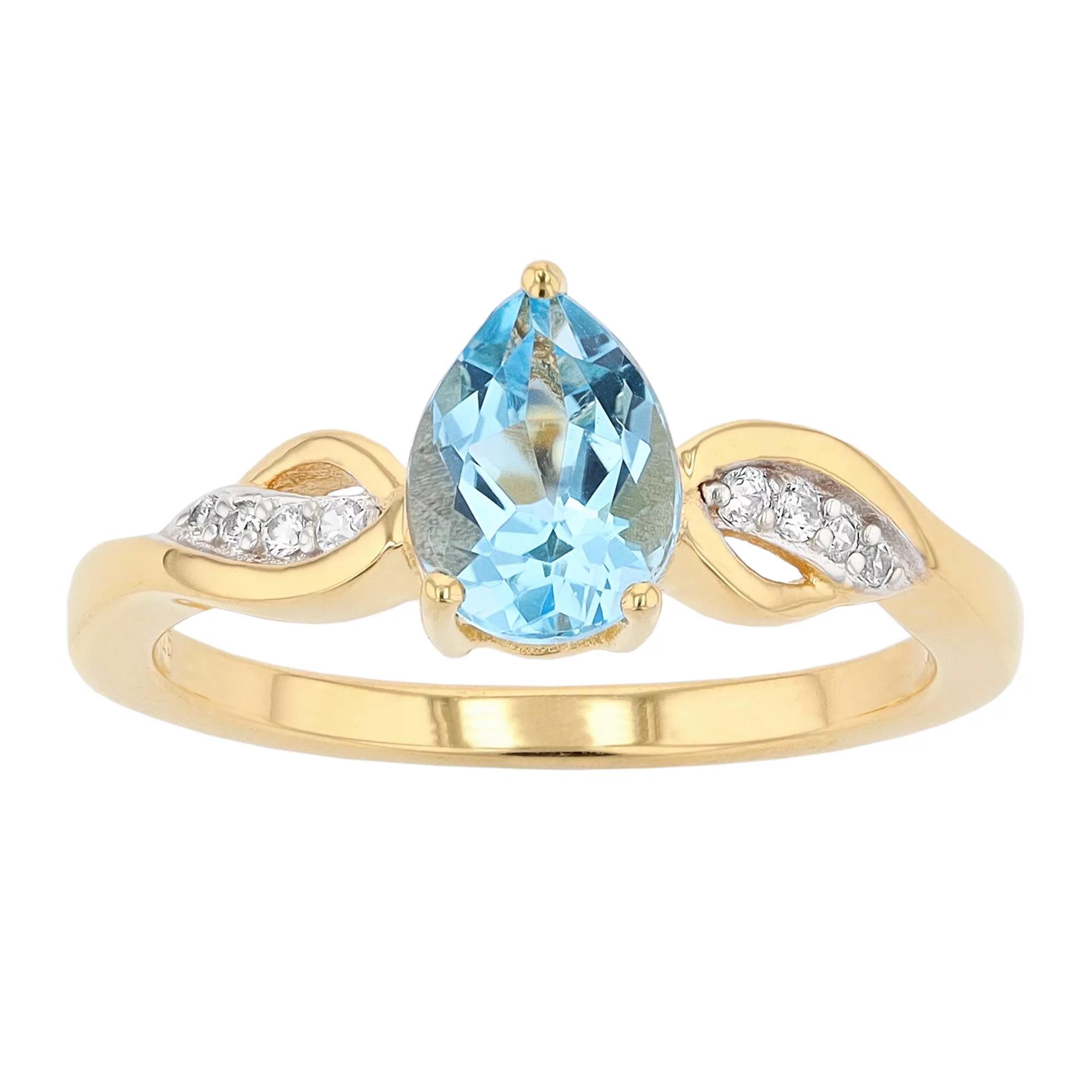 14k Gold Over Silver Genuine Blue Topaz & White Cubic Zirconia Accent Ring, Women's, Size: 6, Gold Tone Product Image