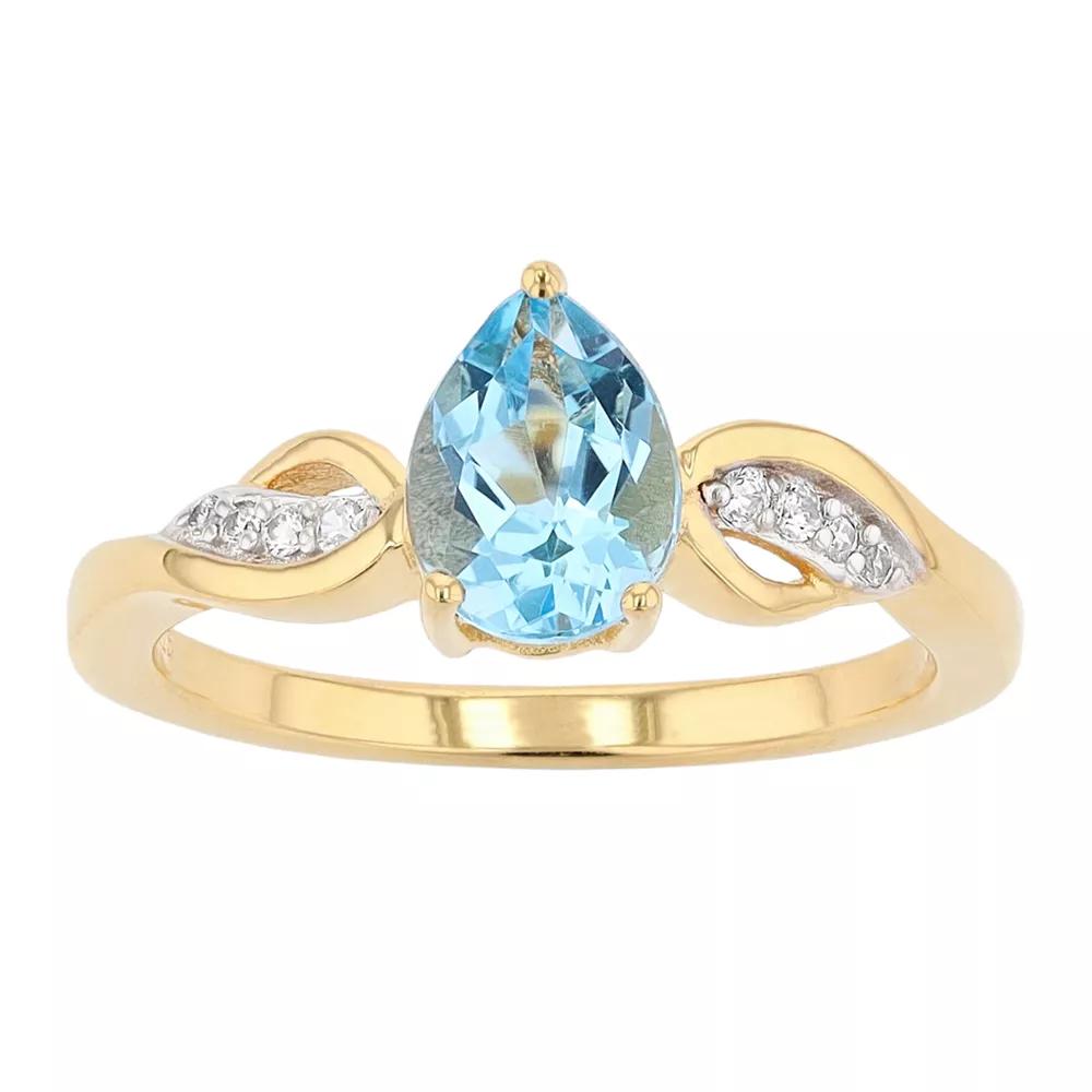 14k Gold Over Silver Genuine Blue Topaz & White Cubic Zirconia Accent Ring, Women's, Size: 6, Gold Tone Product Image