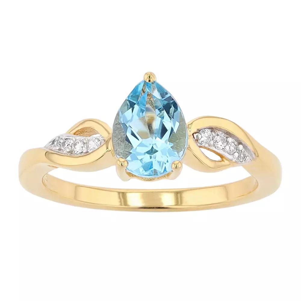 14k Gold Over Silver Genuine Blue Topaz & White Cubic Zirconia Accent Ring, Women's, Size: 6, Gold Tone Product Image