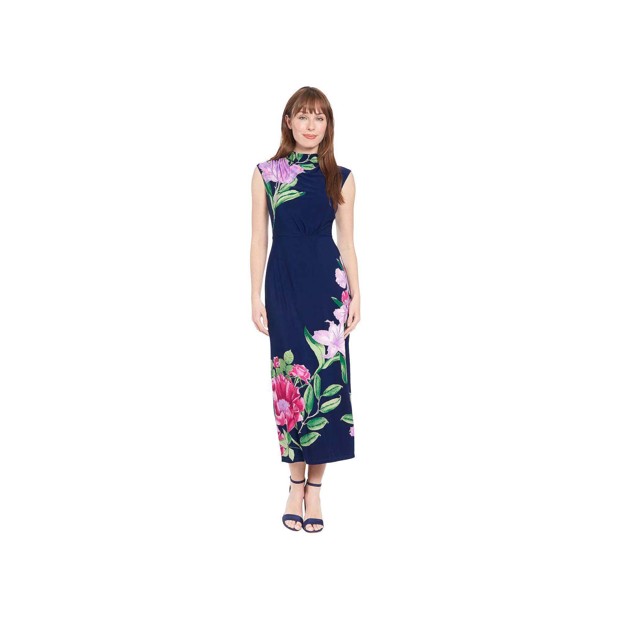 Petite London Times Floral Print Mock Neck Ruched Shoulder Maxi Dress, Women's,  Product Image