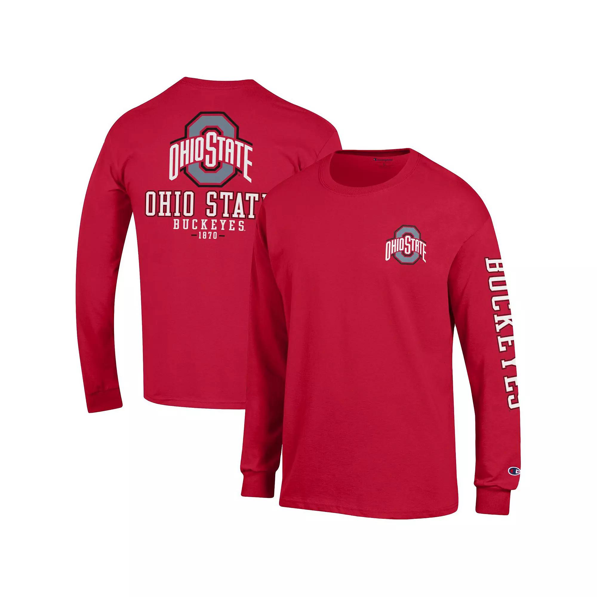 Men's Champion Scarlet Ohio State Buckeyes Team Stack 3-Hit Long Sleeve T-Shirt,  Product Image
