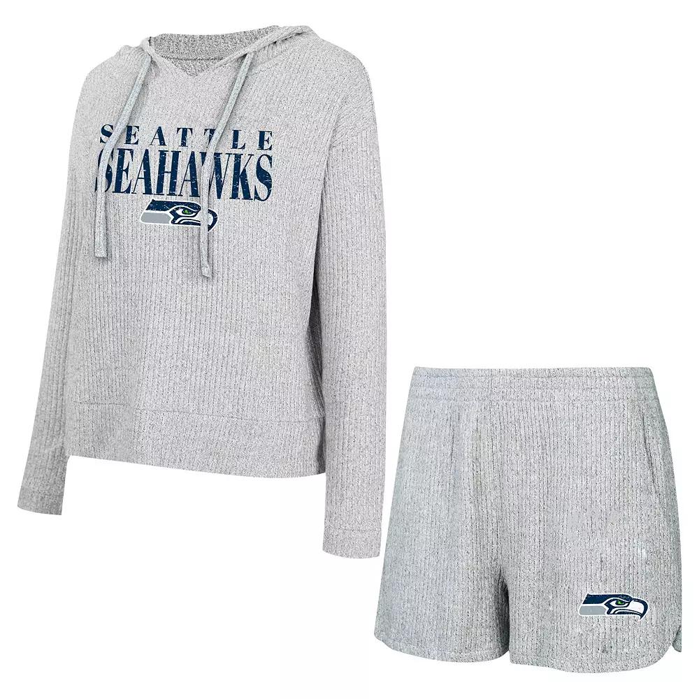Women's Concepts Sport Gray Seattle Seahawks Juniper Long Sleeve Hoodie T-Shirt & Shorts Set,  Product Image