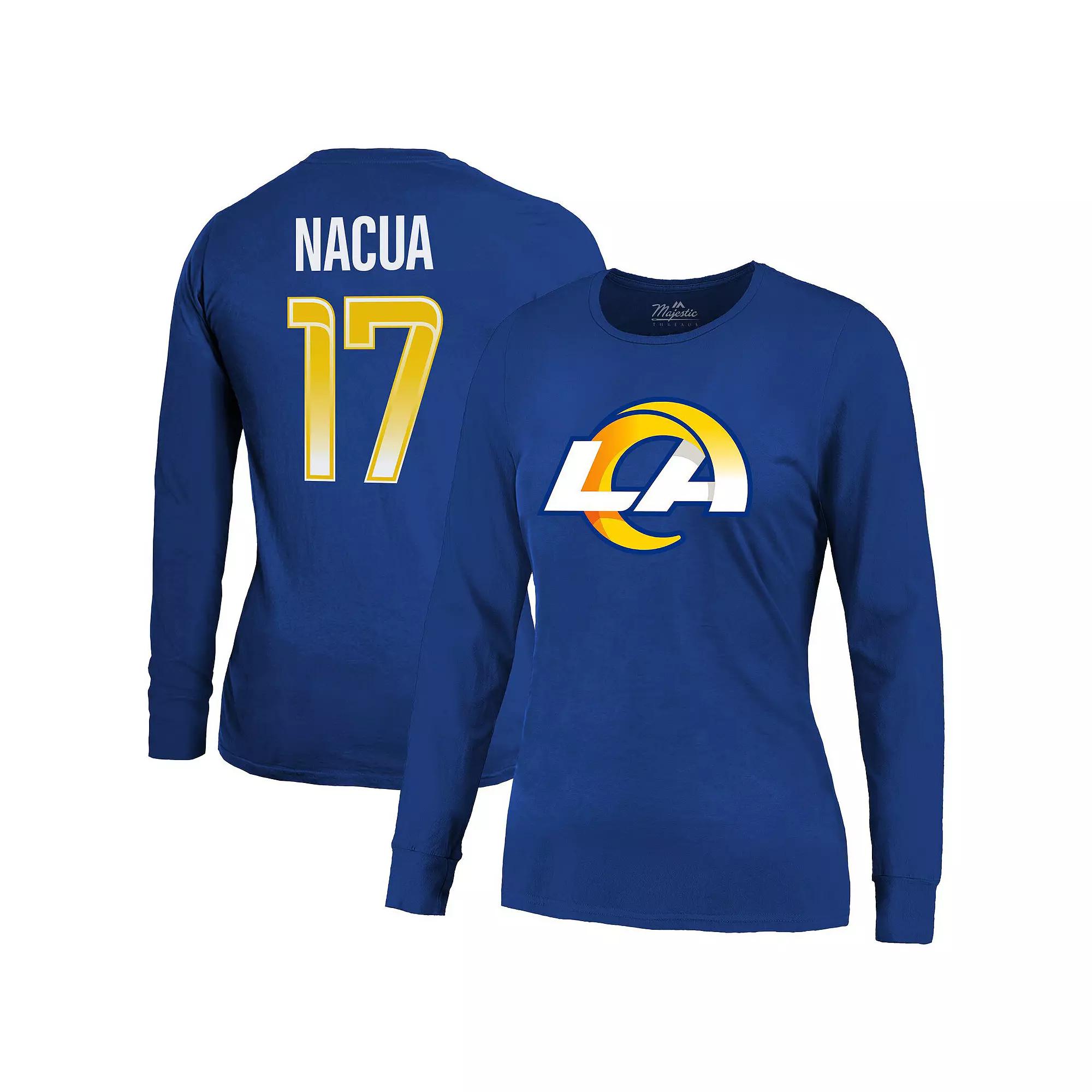 Women's Majestic Threads Puka Nacua Royal Los Angeles Rams Player Name & Number Long Sleeve T-Shirt,  Product Image