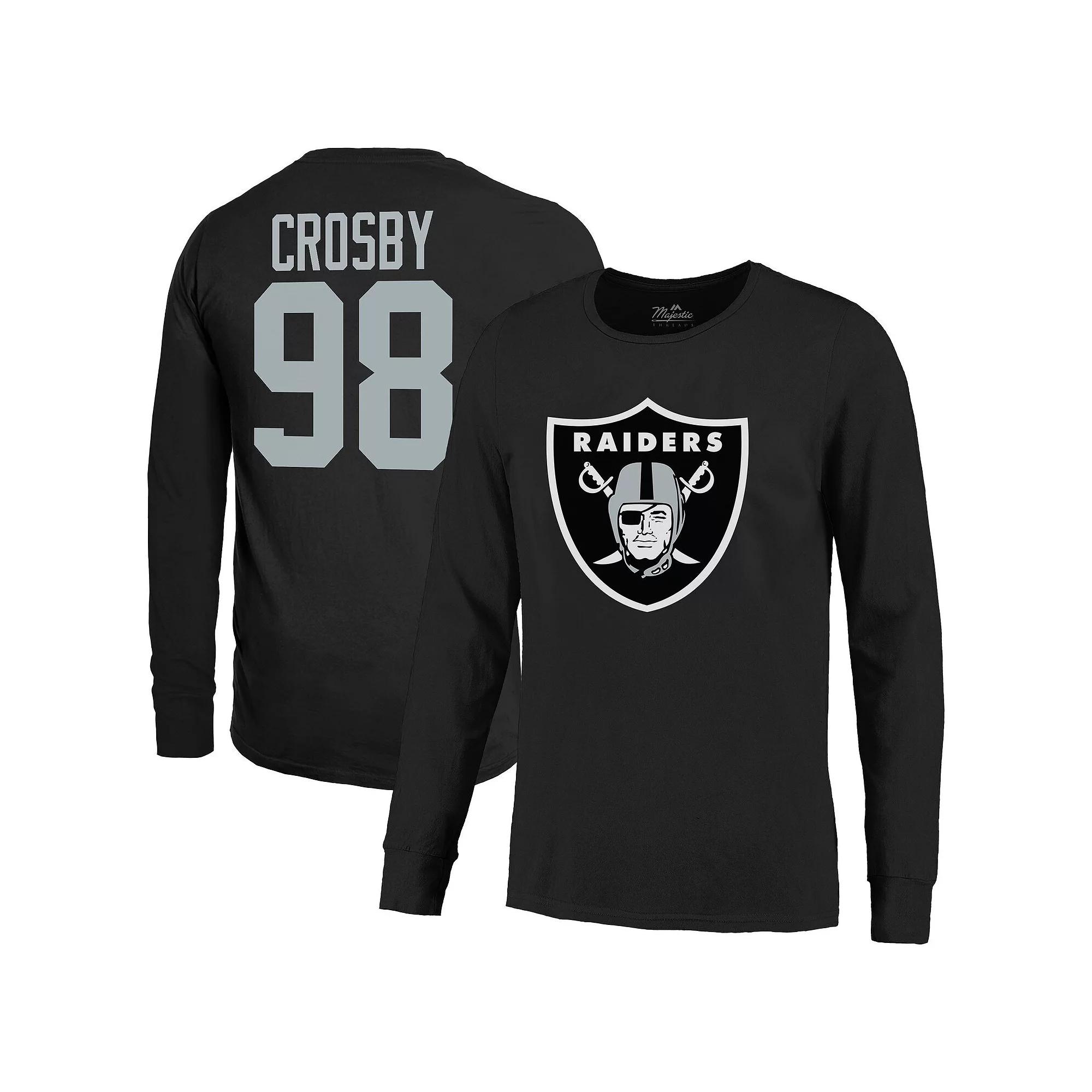 Men's Majestic Threads Maxx Crosby Black Las Vegas Raiders Name & Number Non-Distressed Long Sleeve T-Shirt, Size: Small, Lvr Black Product Image