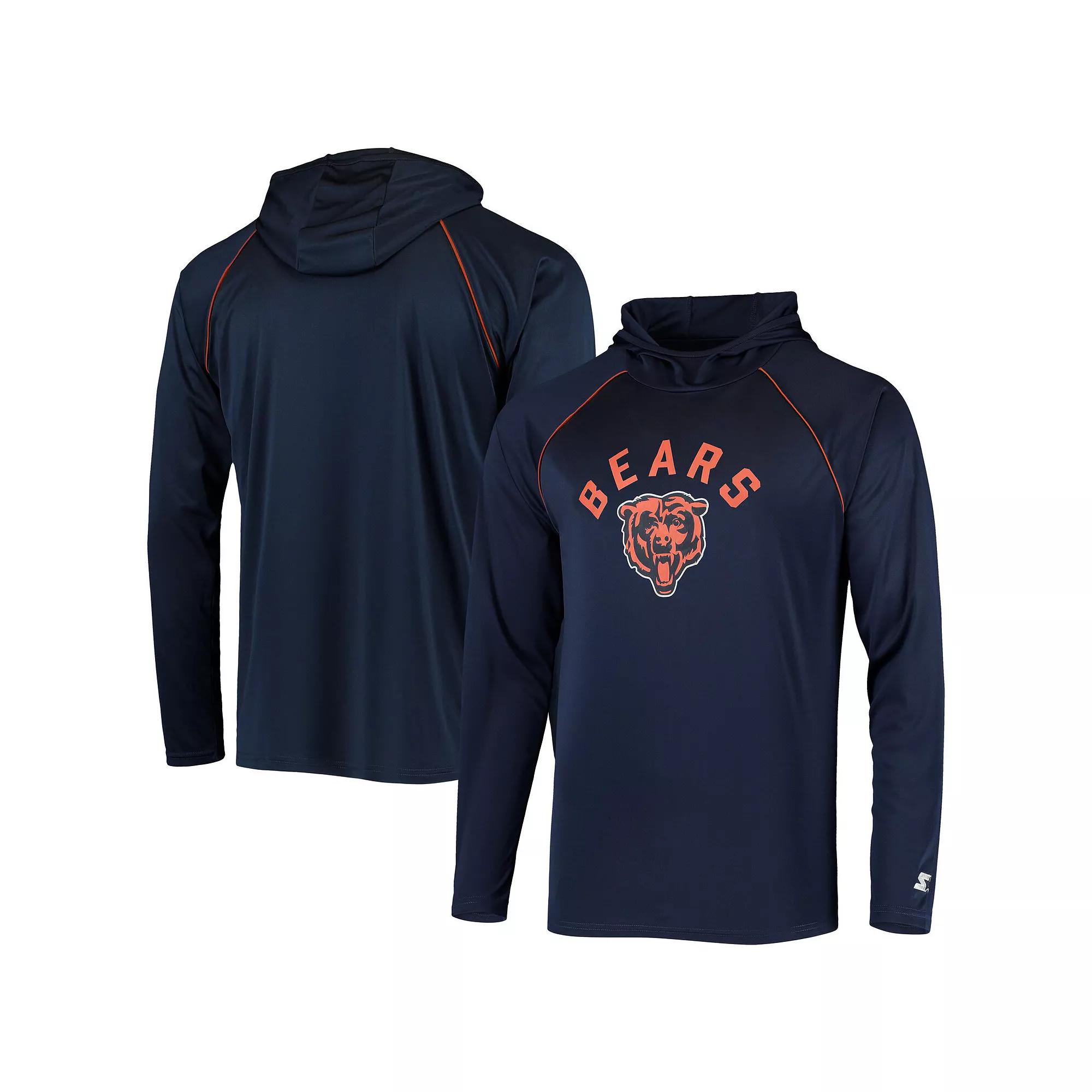 Men's Starter Navy Chicago Bears Raglan Long Sleeve Hoodie T-Shirt,  Product Image