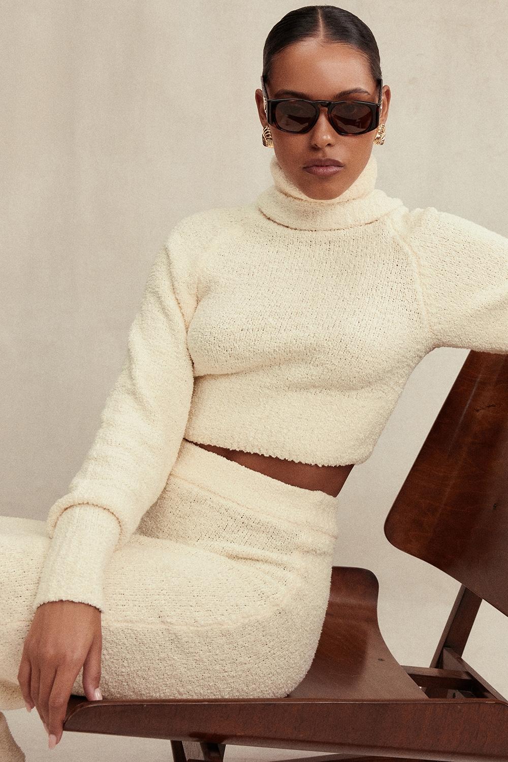 Nyala  cream soft boucle knit cropped sweater - sale Product Image