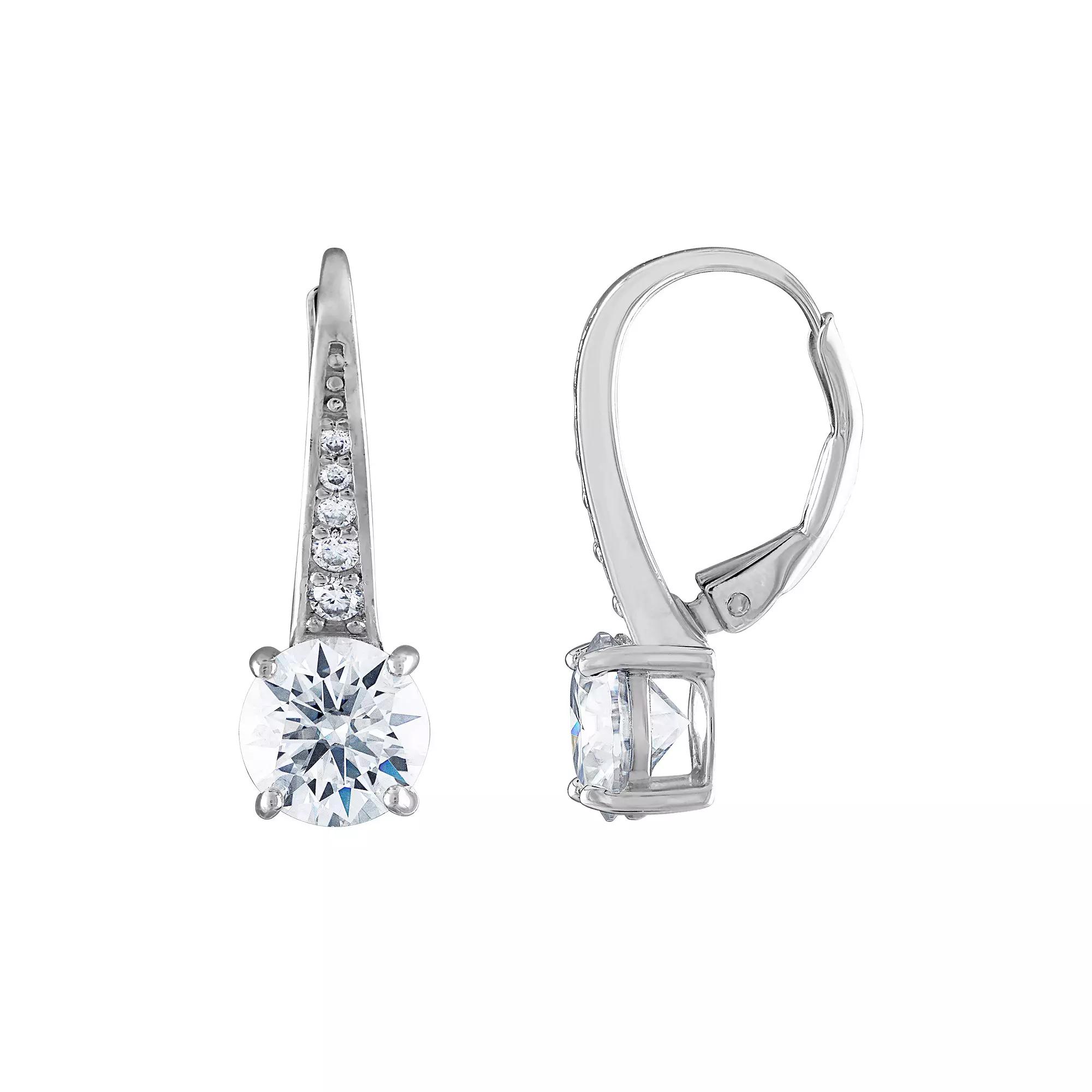 White Lotus Sterling Silver 3 1/10 Carat T.W. Lab-Created Moissanite Leverback Earrings, Women's Product Image