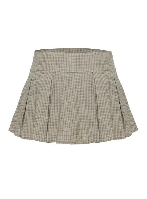 Hariette Pleat Mini Skirt Brown Plaid Product Image