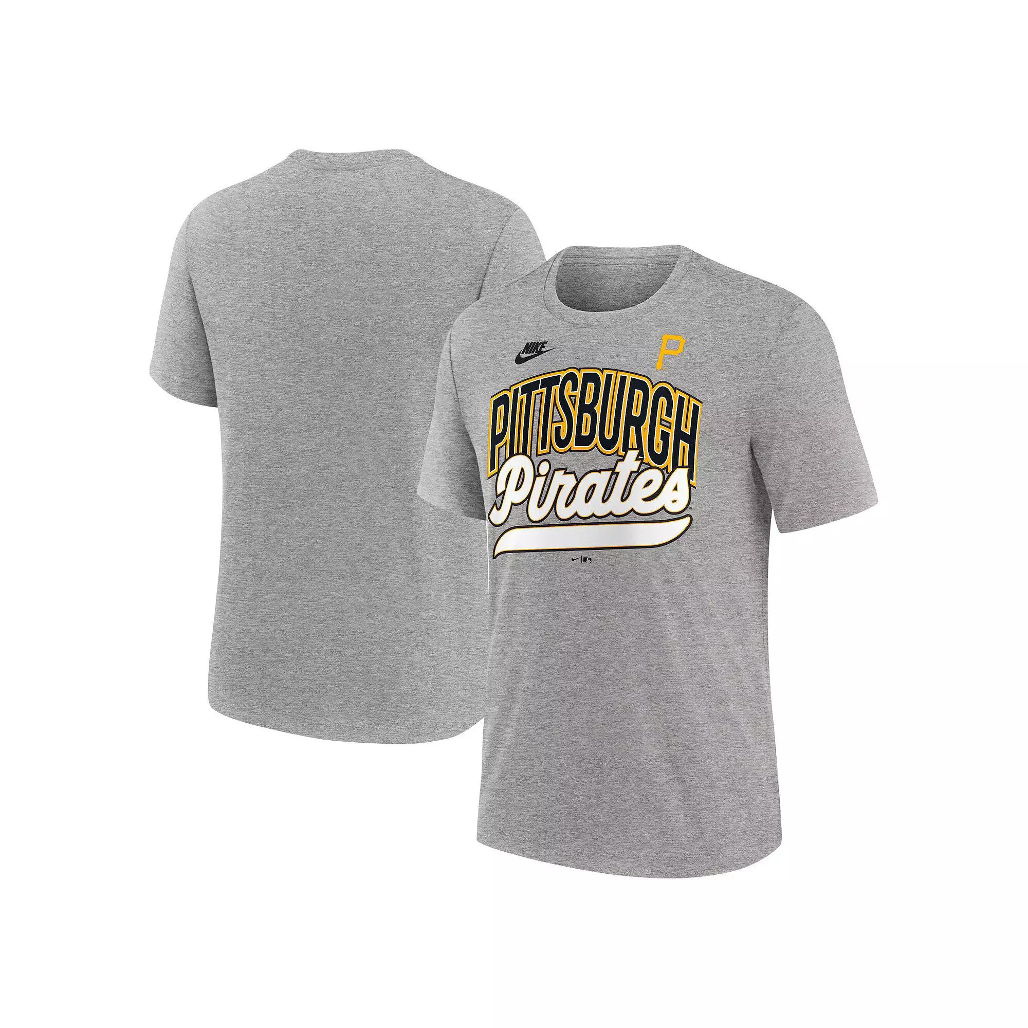 Men's Nike Heather Gray Pittsburgh Pirates Cooperstown Collection Retro Tri-Blend T-Shirt,  Product Image