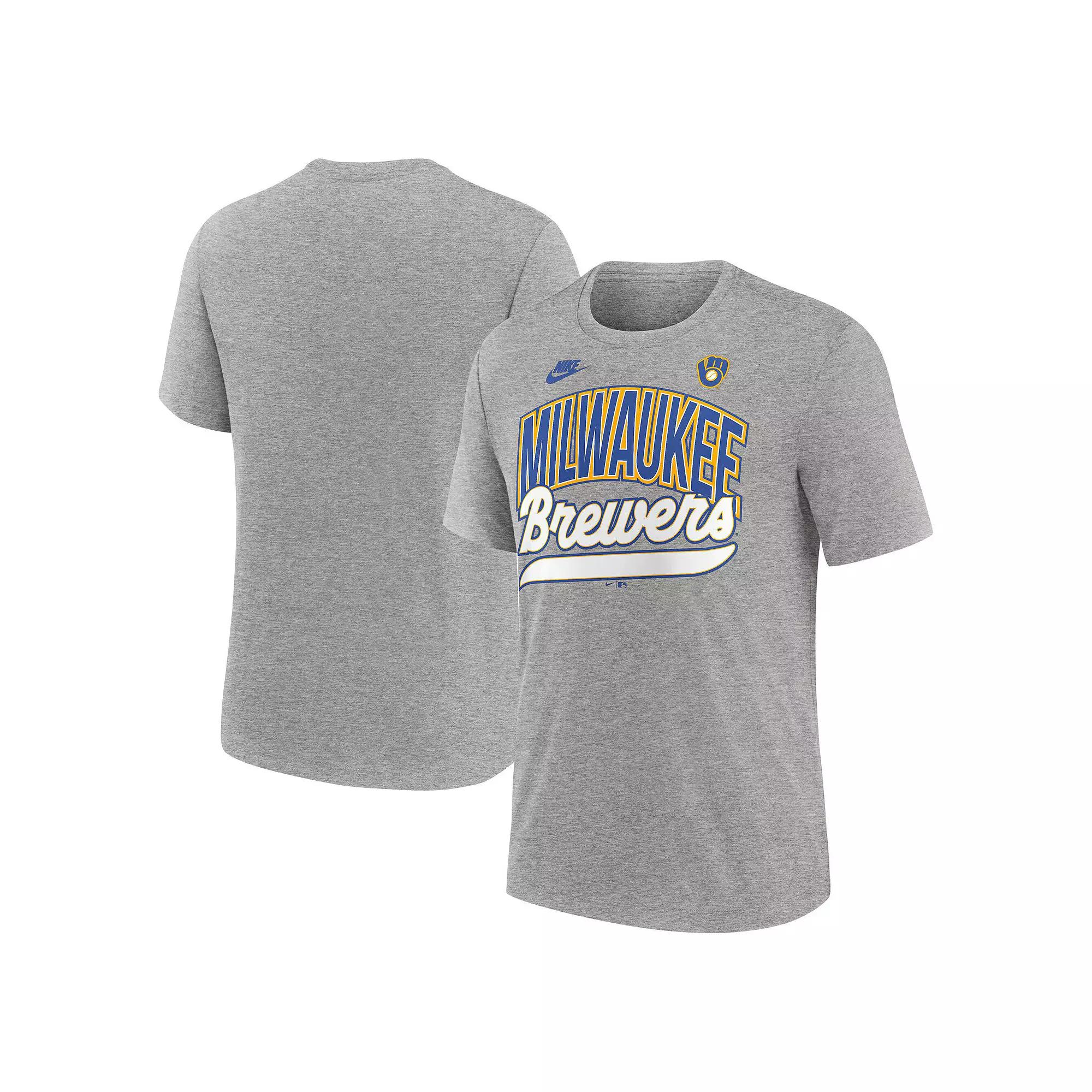 Men's Nike Heather Gray Milwaukee Brewers Cooperstown Collection Retro Tri-Blend T-Shirt,  Product Image
