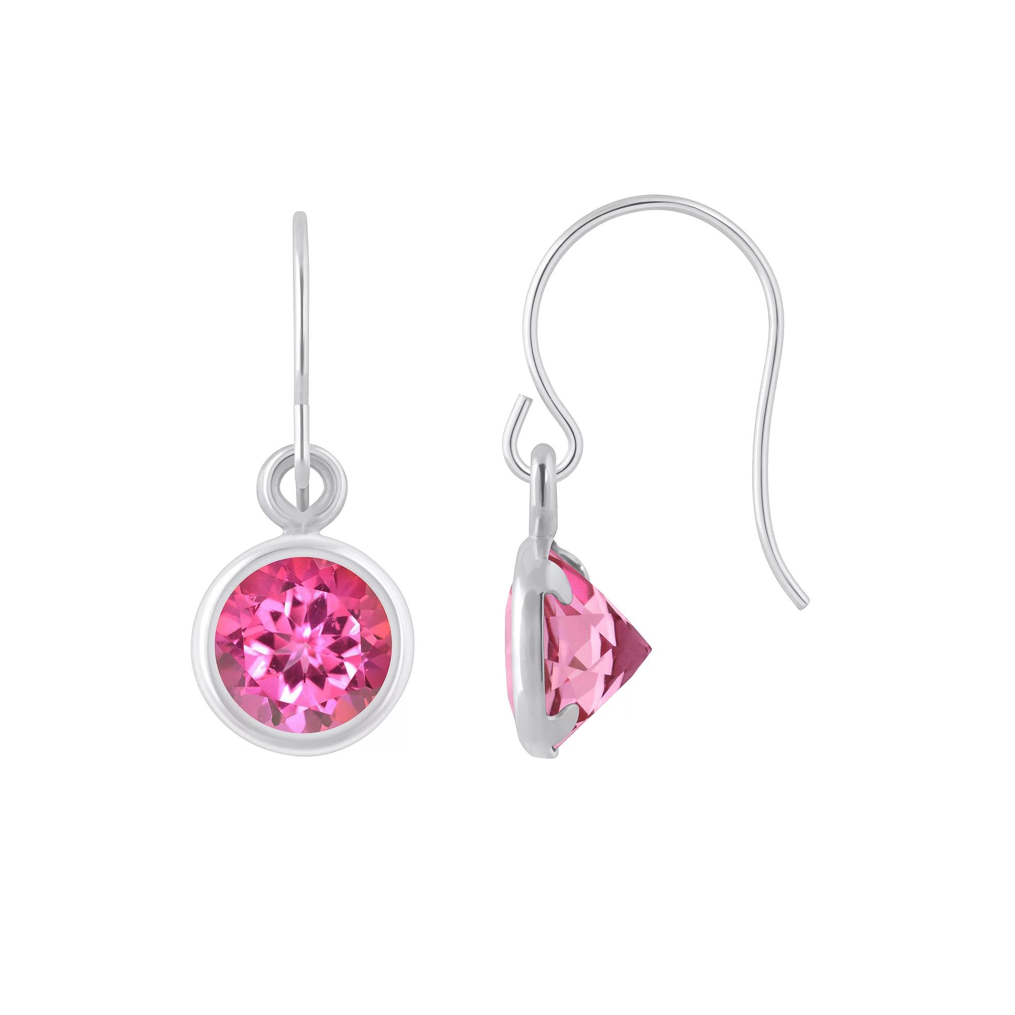 Celebration Gems Sterling Silver 5 mm Round Gemstone Drop Earrings, Women's, Pink Topaz Product Image