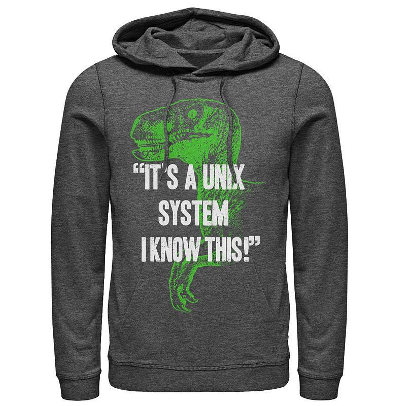 Men's Jurassic Park Neon Dinosaur A Unix System Graphic Pullover Hoodie,  Product Image